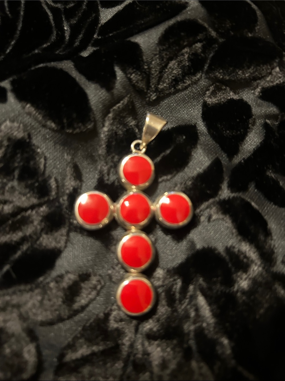 Red Cross Pendant Necklace - 5 Stone Silver-Tone Red Pendant 925 silver Mexico